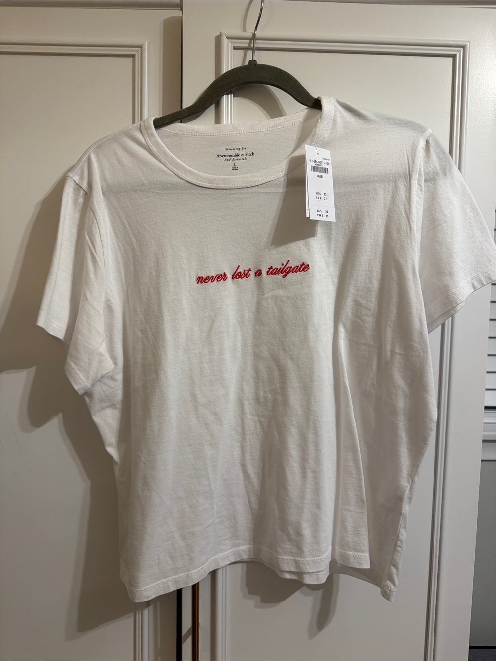Abercrombie & Fitch White Tee with Red Embroidered Script